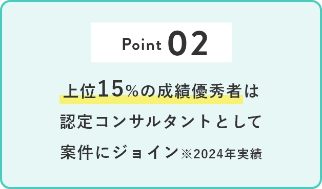 Point2 上位15%の成績優秀者は認定コンサルタントとして案件にジョイン※2024年実績